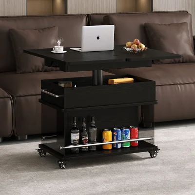 Black Storage Coffee Table with Glass Side Panels product image 2