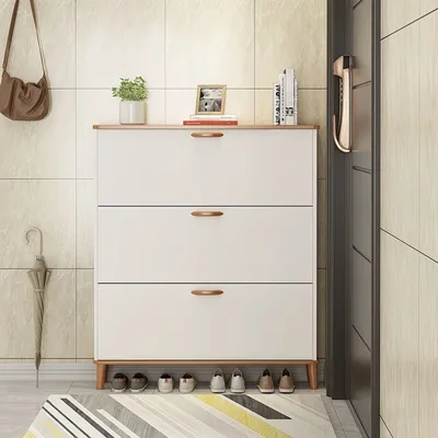 Nordic Two-Tone Flip Door Shoe Cabinet for Entryway Storage