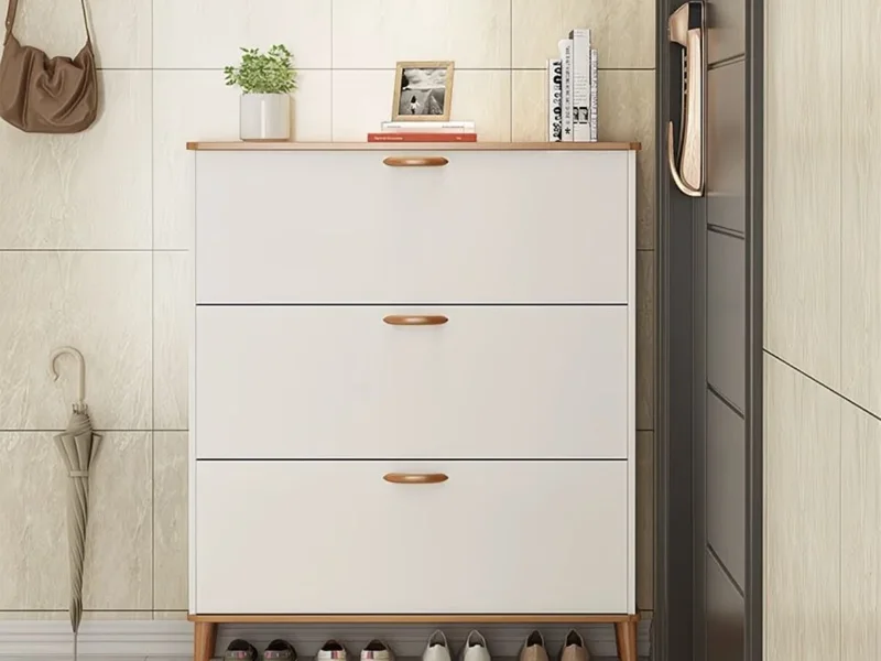 Nordic Two-Tone Flip Door Shoe Cabinet for Entryway Storage