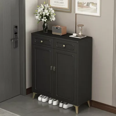 Vintage Black Two-Door Shoe Cabinet for Entryway Storage