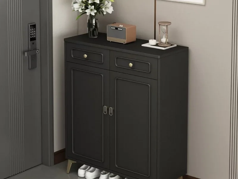Vintage Black Two-Door Shoe Cabinet for Entryway Storage