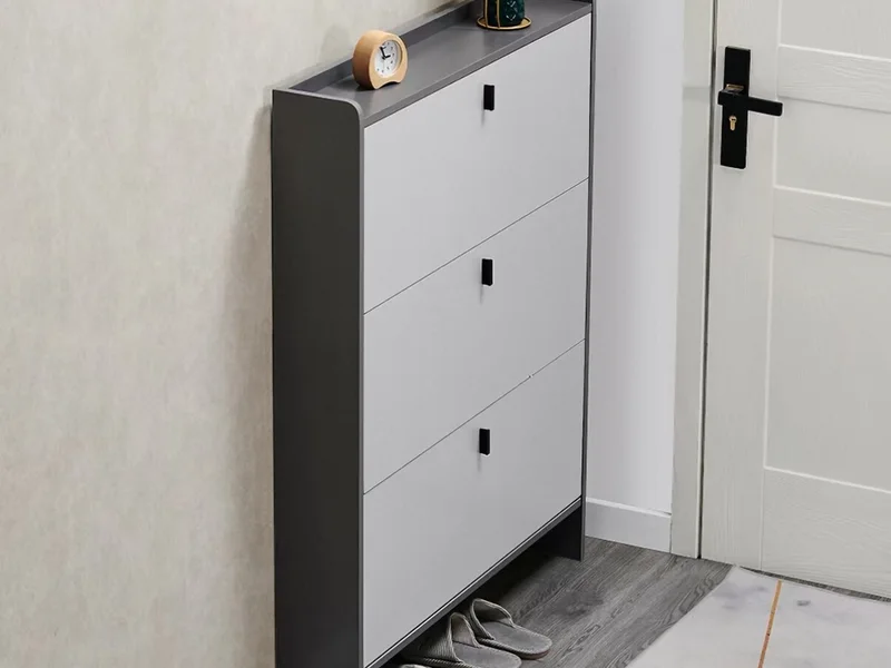 Slim Grey Two-Tone Three-Flip Shoe Cabinet